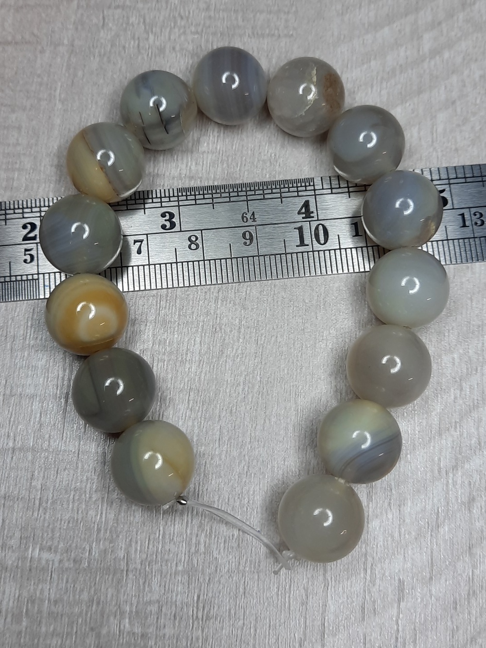 14mm Yellow & Gray Agate Bead Strand (7.5") #19 - Picture 4 of 4